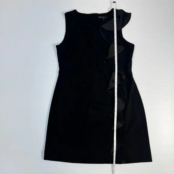White House Black Market Black Ruffle Sheath Dress Medium Petite MP Cocktail LBD - Picture 6 of 16